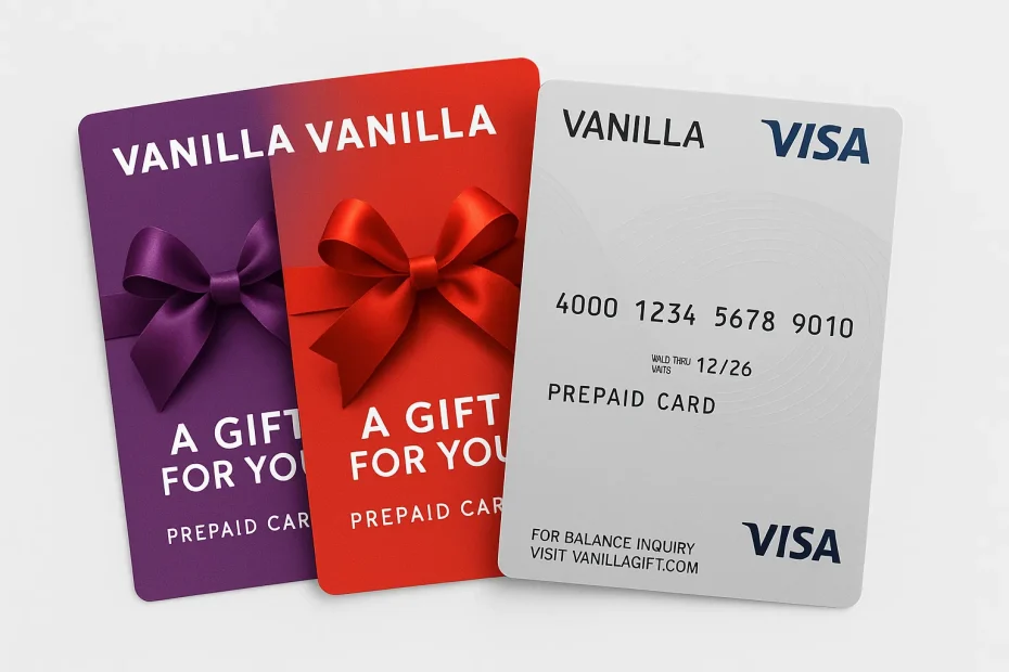 Vanilla gift cards in multiple colors displayed together in Canada