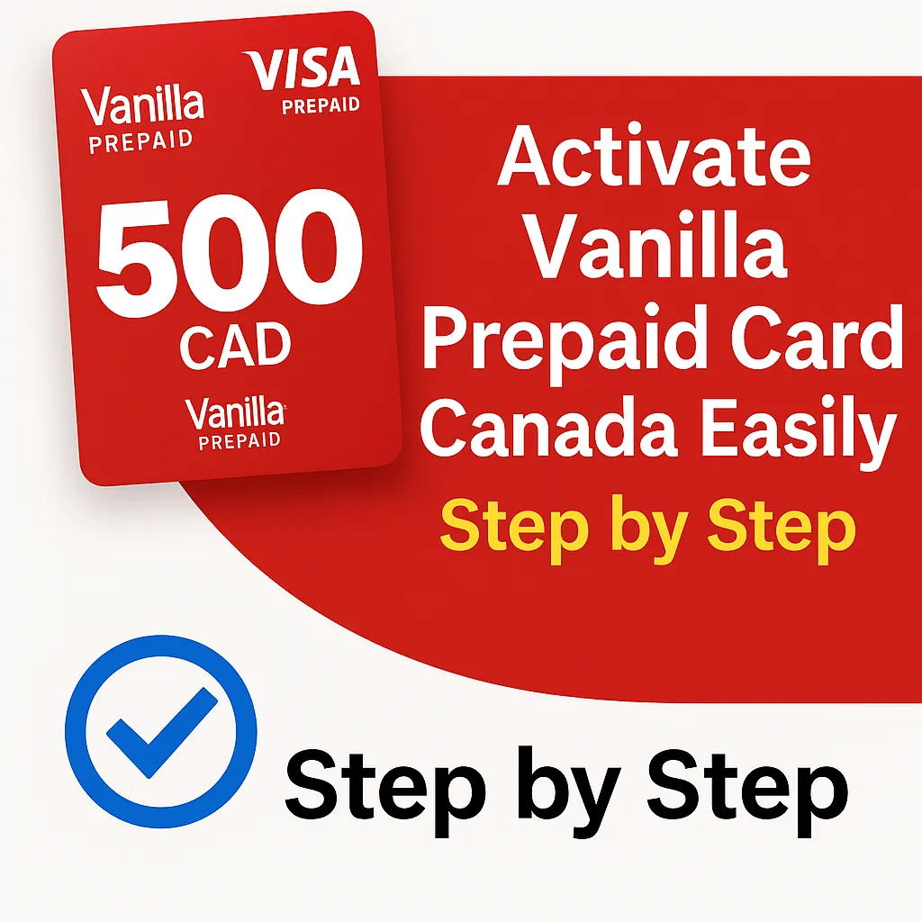 Activate Vanilla Prepaid Card Canada step by step with red card and smartphone